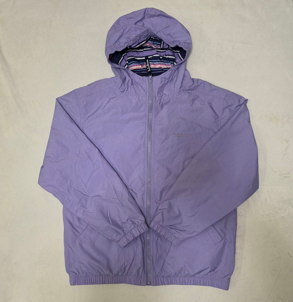 L.L. Bean Kids XL 18 Hooded Windbreaker Jacket Purple Cotton Lined Vintage